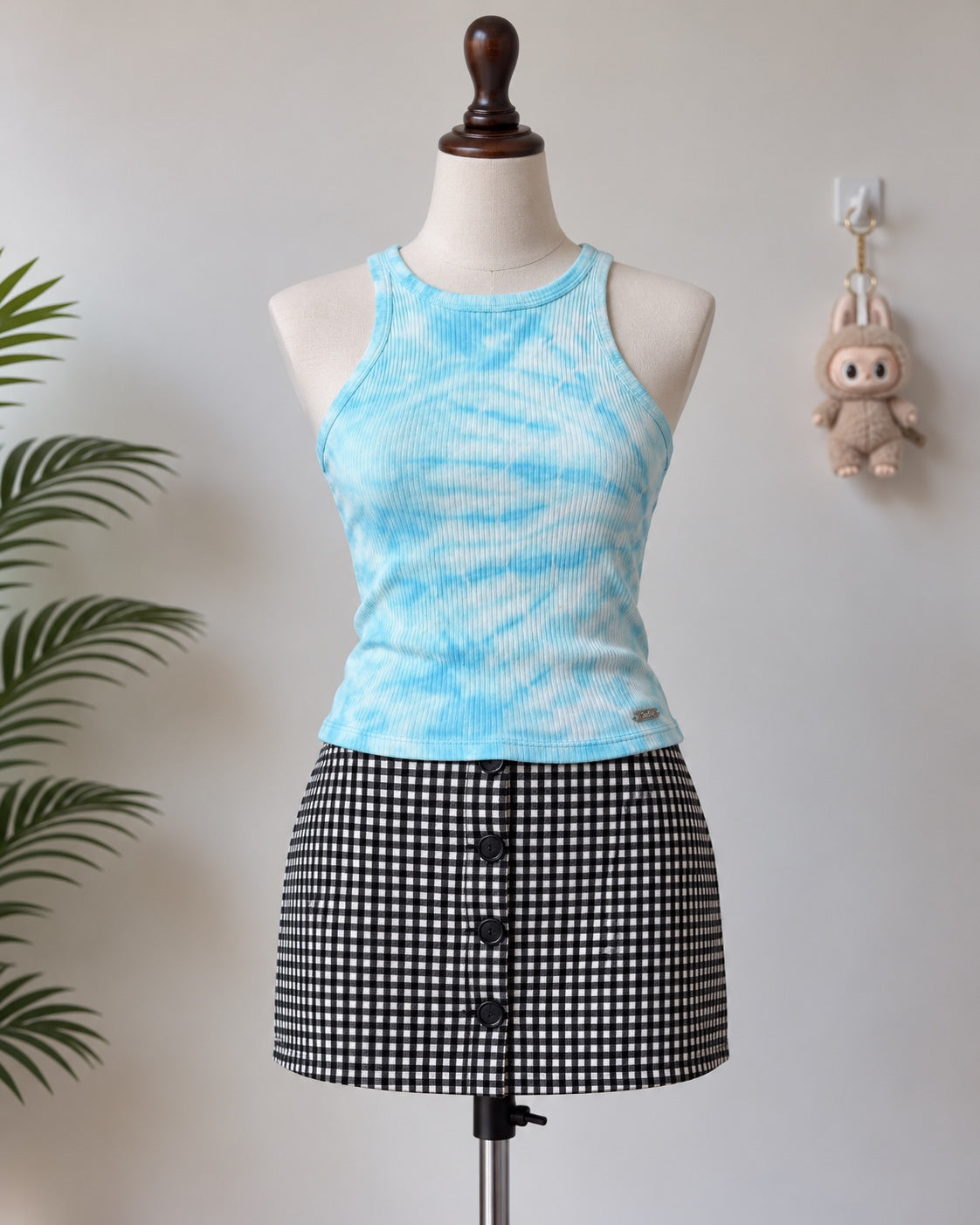 Blue White Tie Dye Ribbed Tank Top