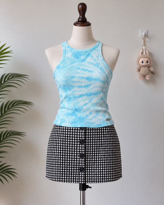 Blue White Tie Dye Ribbed Tank Top