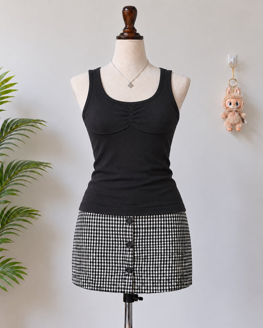 Black Ruched Bust Tank Top
