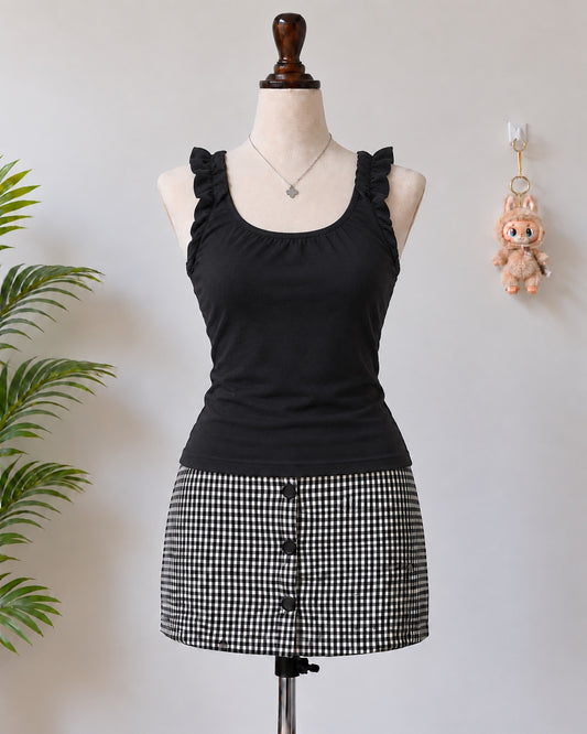 Black Ruffle Strap Tank Top