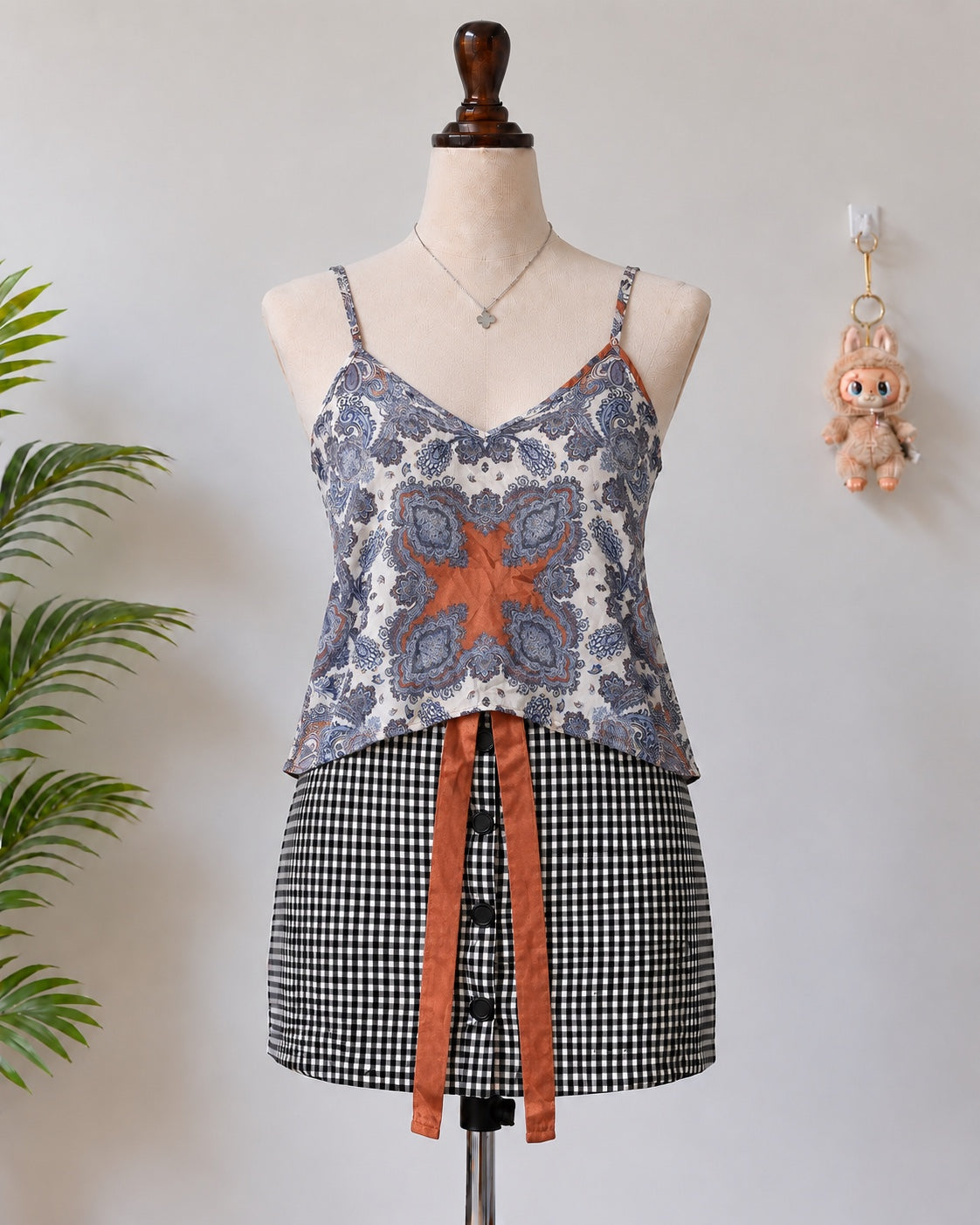 Orange Blue Paisley Tie Front Camisole