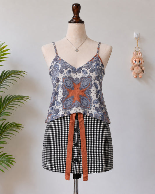 Orange Blue Paisley Tie Front Camisole