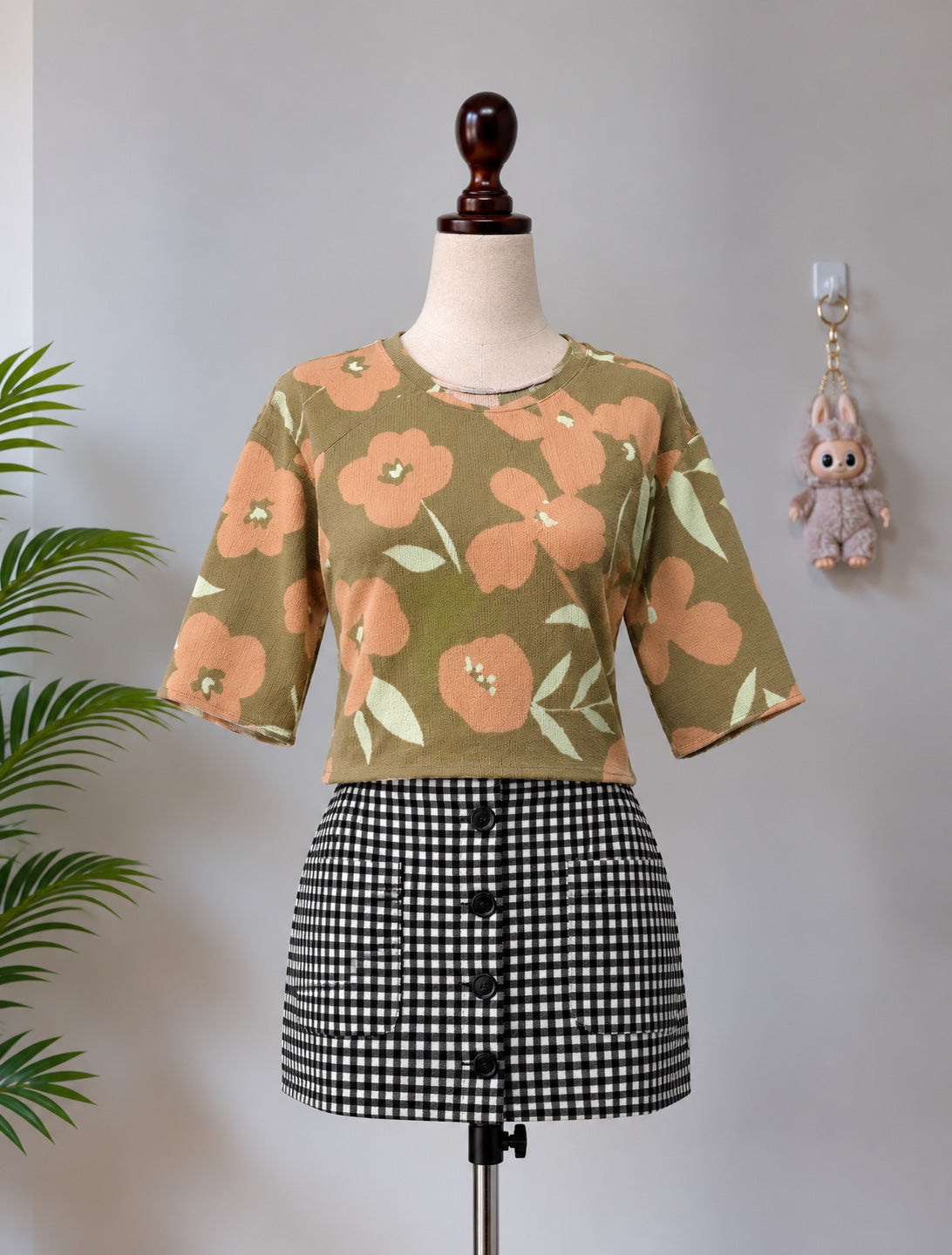 Brown Orange Floral Crop Top