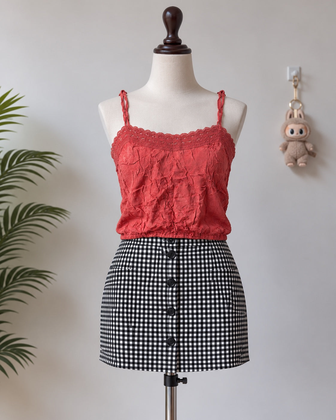 Coral Lace Trim Camisole Top