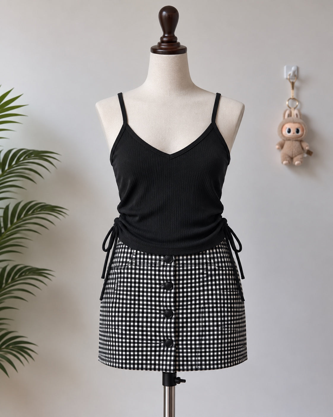 Black Ruched Side Tie Camisole Top