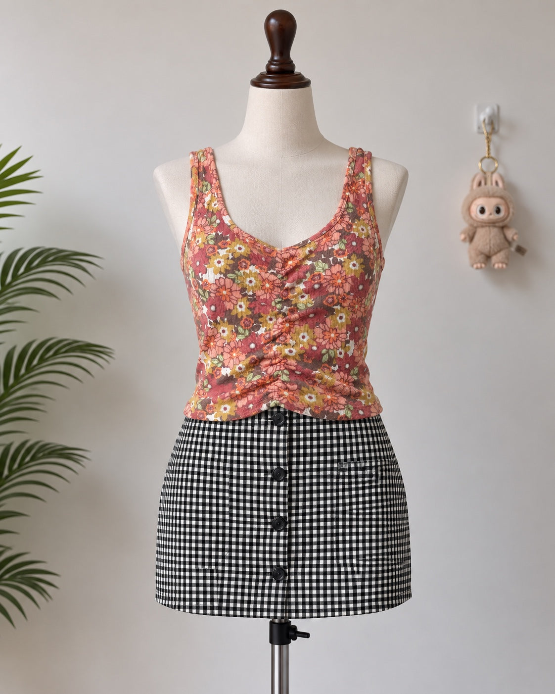 Orange Floral Ruched Tank Top
