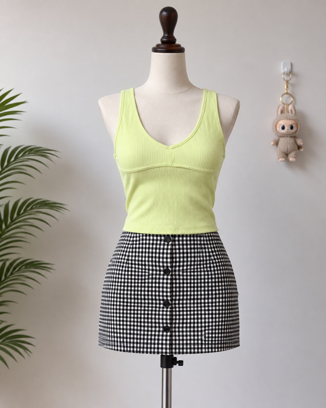 Lime Ribbed V-Neck Tank Top