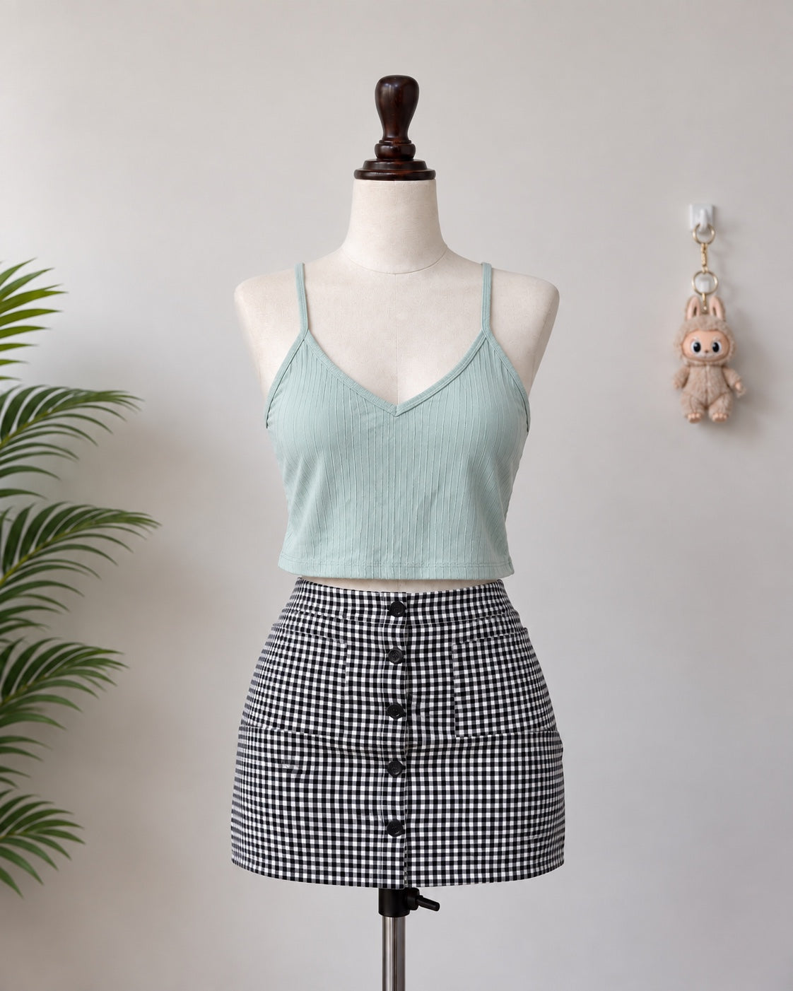 Mint Ribbed V-Neck Cami Crop Top