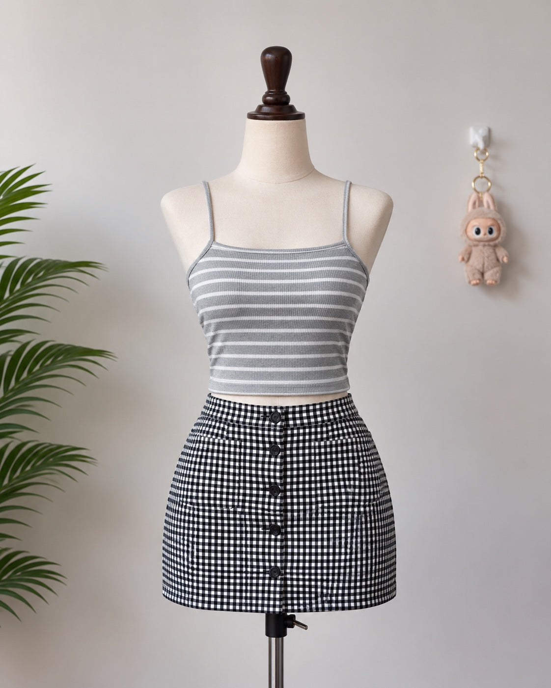 Grey White Striped Cami Crop Top