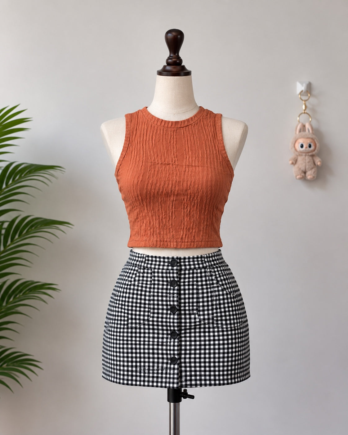 Orange Textured Sleeveless Crop Top