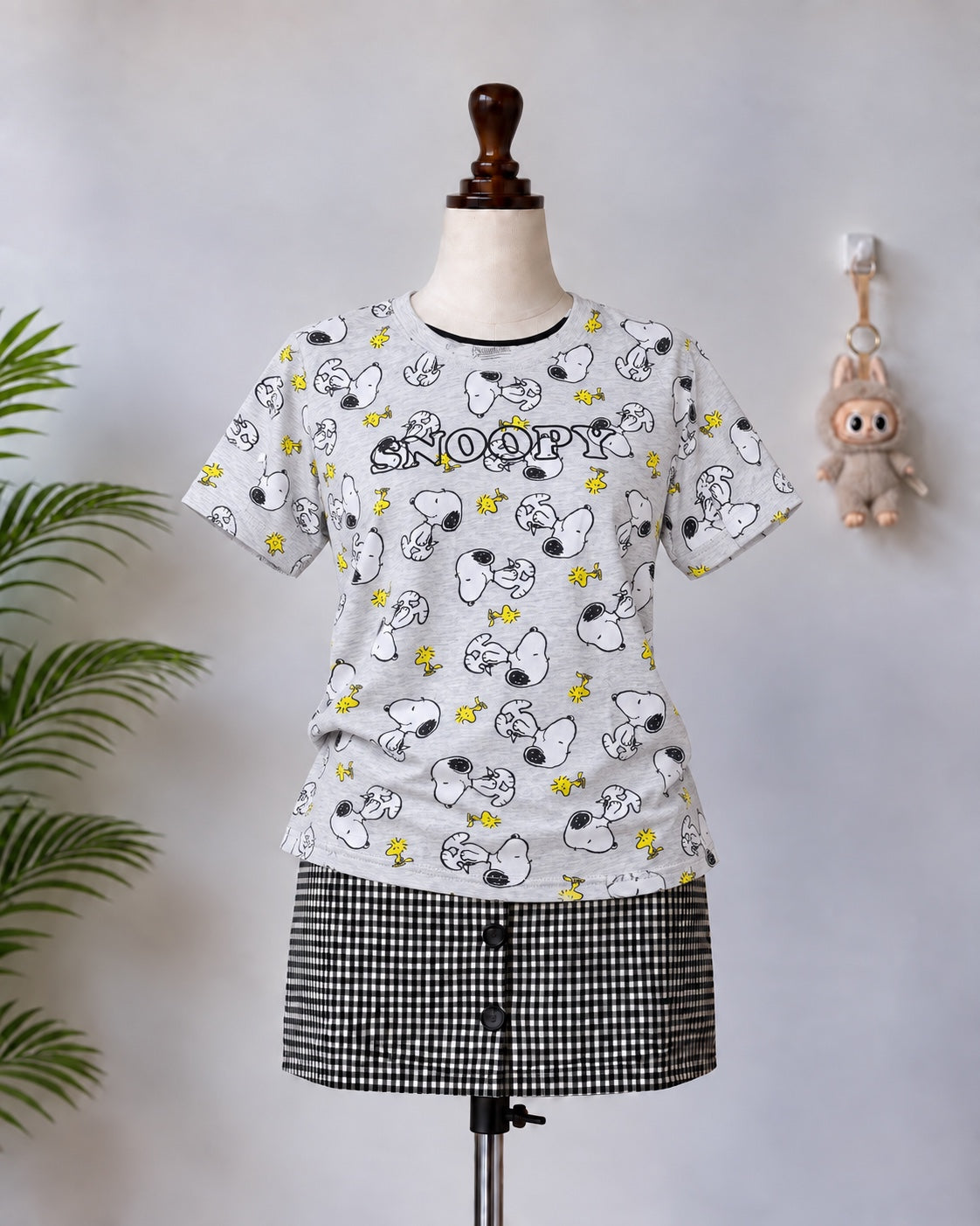 Grey Snoopy Print T-Shirt - N-9