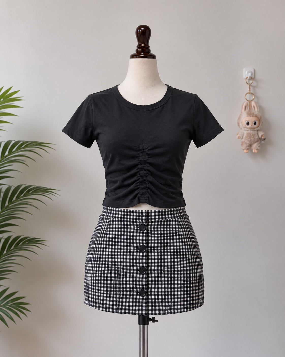 Black Ruched Crop Top N-93