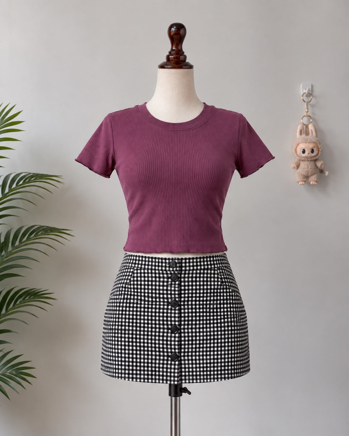 Maroon Ribbed Crop Top N-95