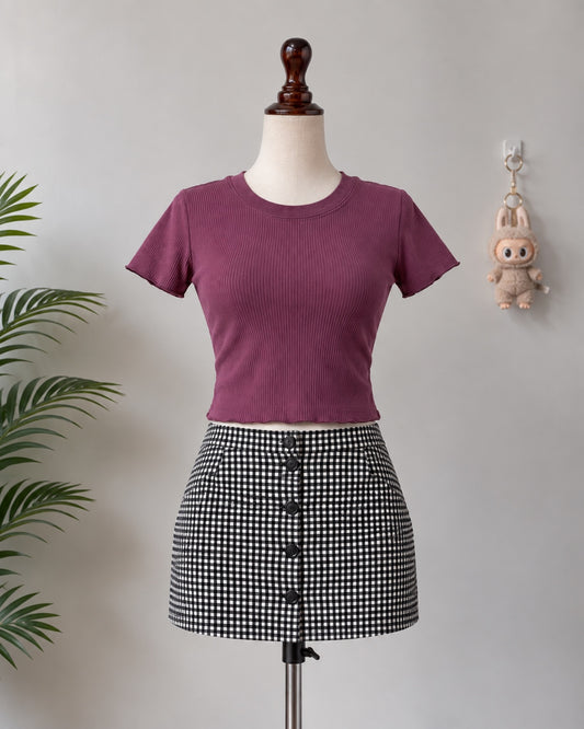 Maroon Ribbed Crop Top N-95