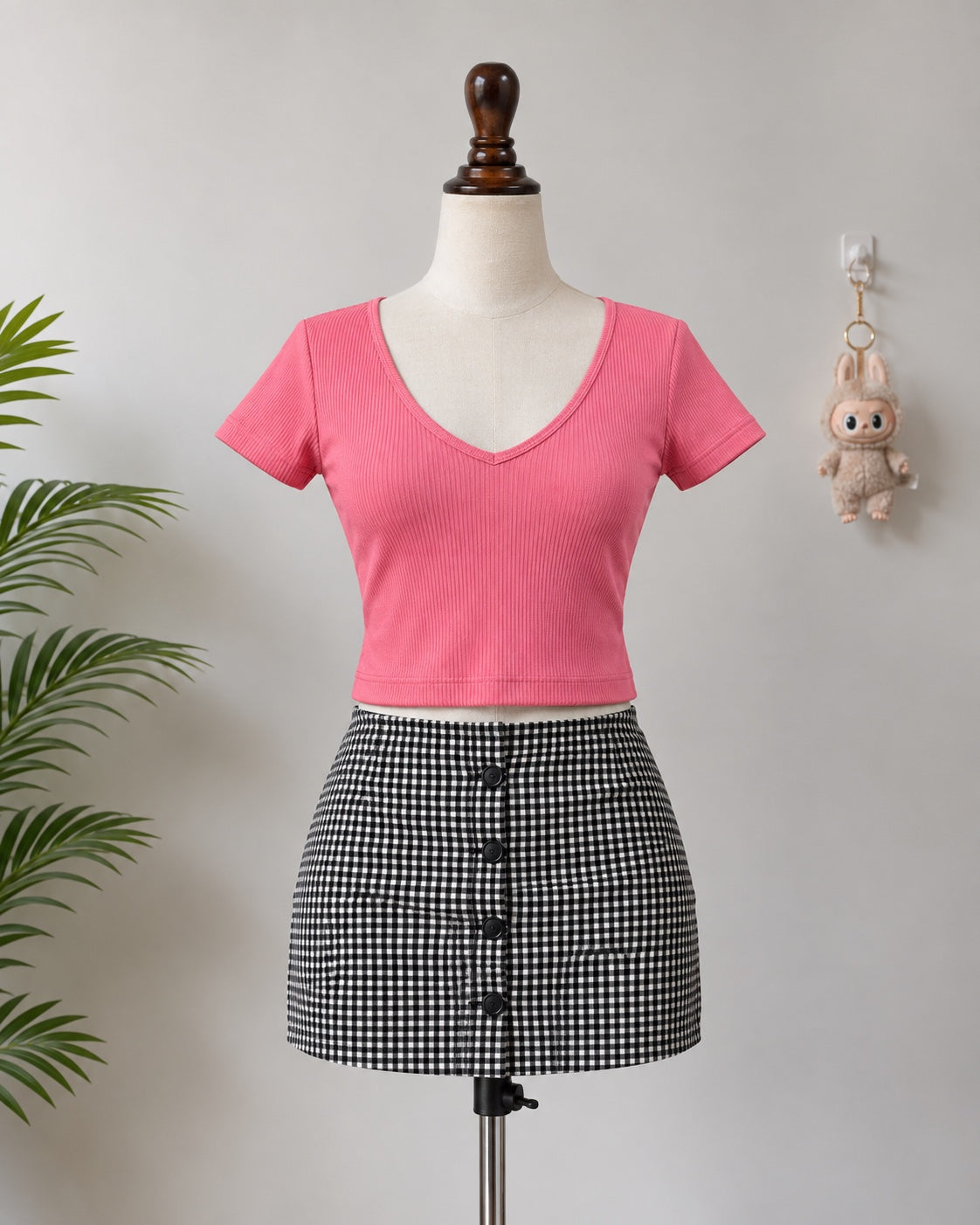 Pink V-Neck Crop Top N-98