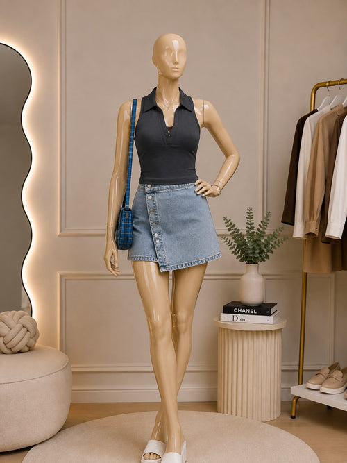 Charcoal Sleeveless Polo Top