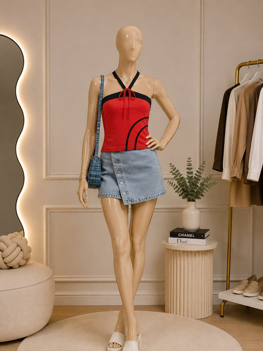 Red Halter Crop Top