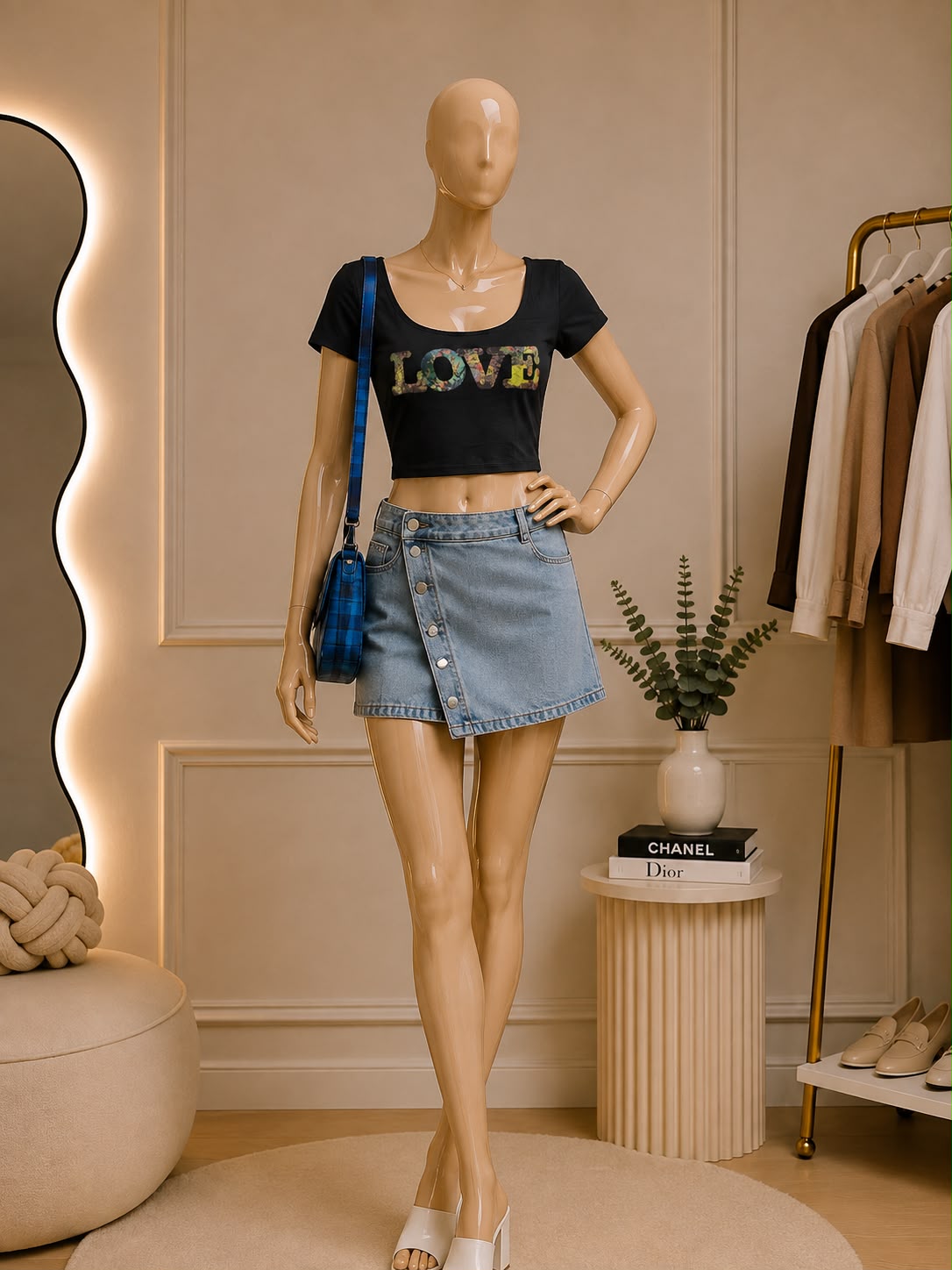 Black Graphic Crop Top