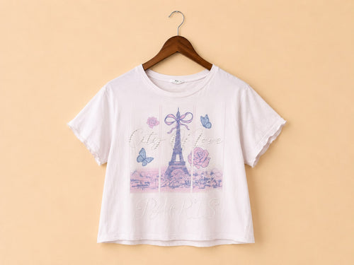 White Graphic Crop Top