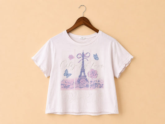 White Graphic Crop Top