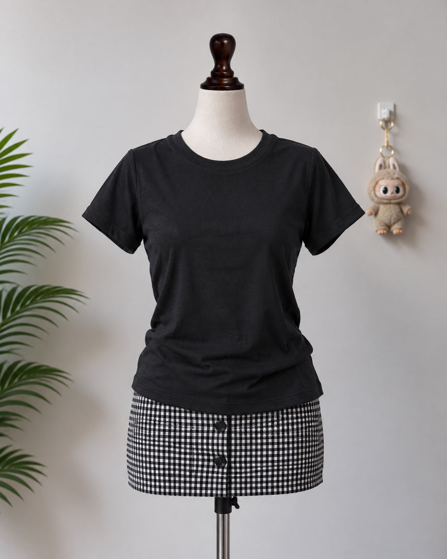 Black long sleeve lace V-neck top on mannequin