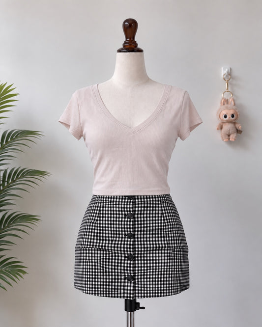 Blush Pink Ribbed V-Neck Crop Top