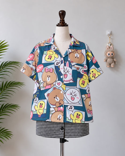 Cartoon print short sleeve shirt on mannequin