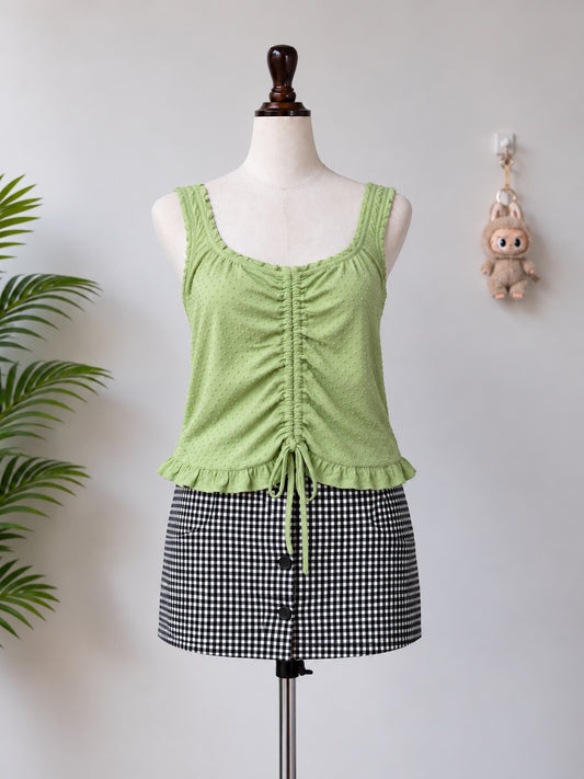 Green ruched ruffle tank top