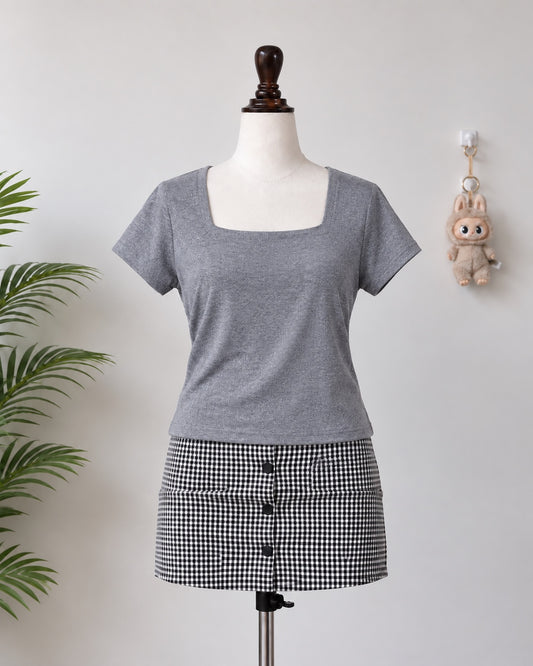 Grey square neck short sleeve top