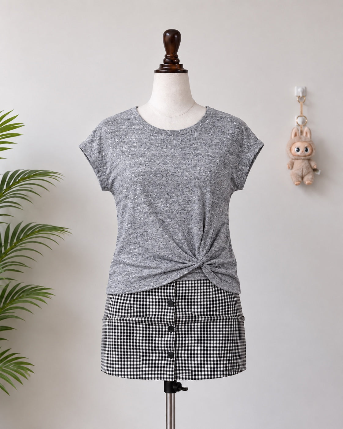 Grey glitter twist front short sleeve top