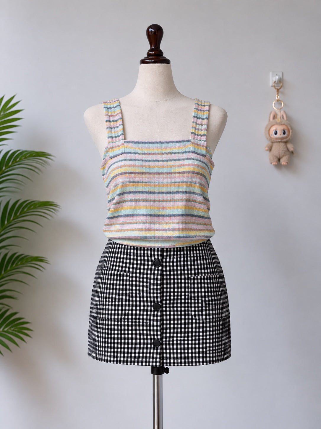 Pastel striped square neck tank top