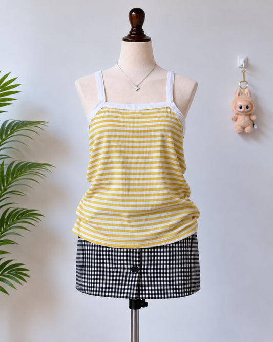 Yellow striped ribbed tank top