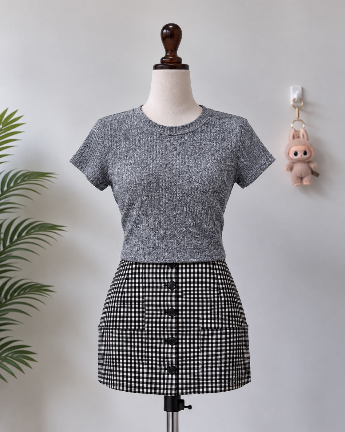 Grey textured crop t-shirt