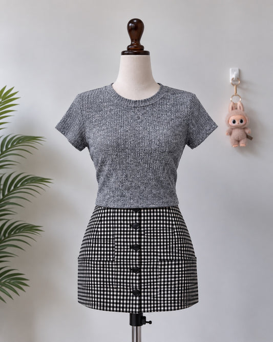 Grey textured crop t-shirt
