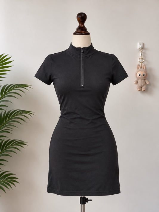 Black half zip mini dress