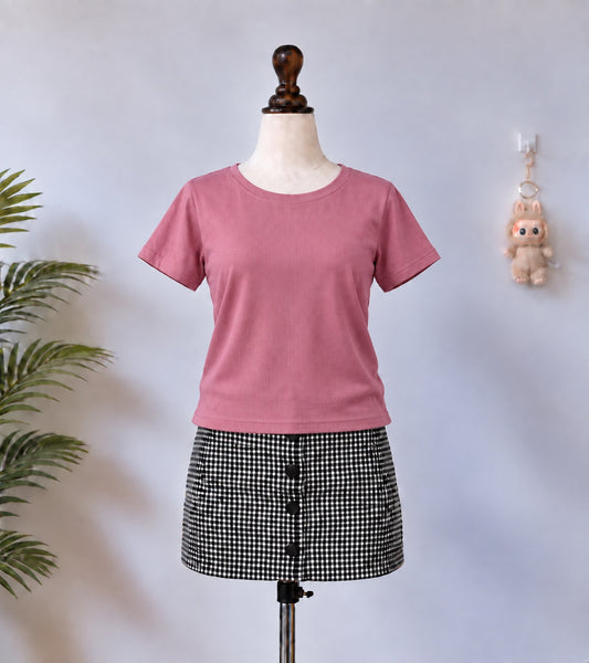 Pink Ribbed Crop T-Shirt