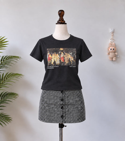 Black Art Print Crop T-Shirt
