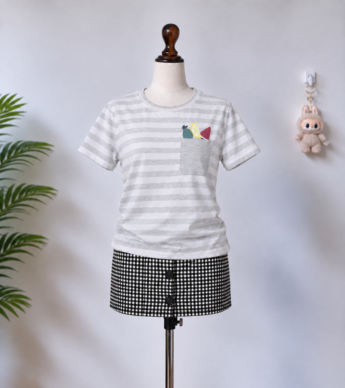 Grey Striped Pocket T-Shirt