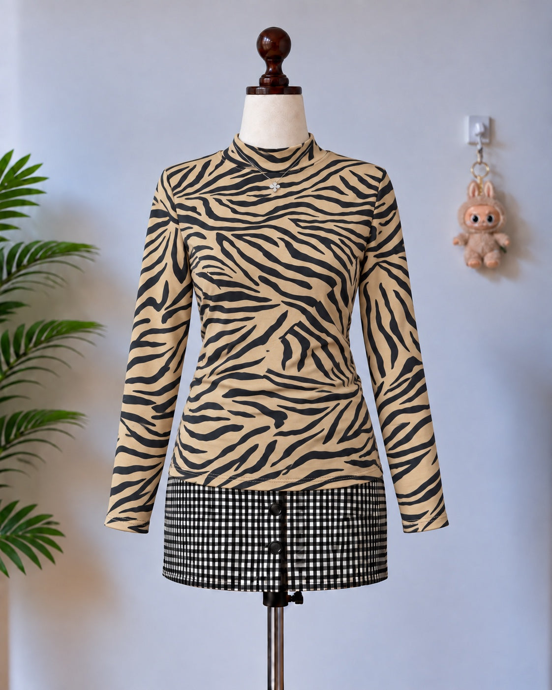 Animal Print Mock Neck Top
