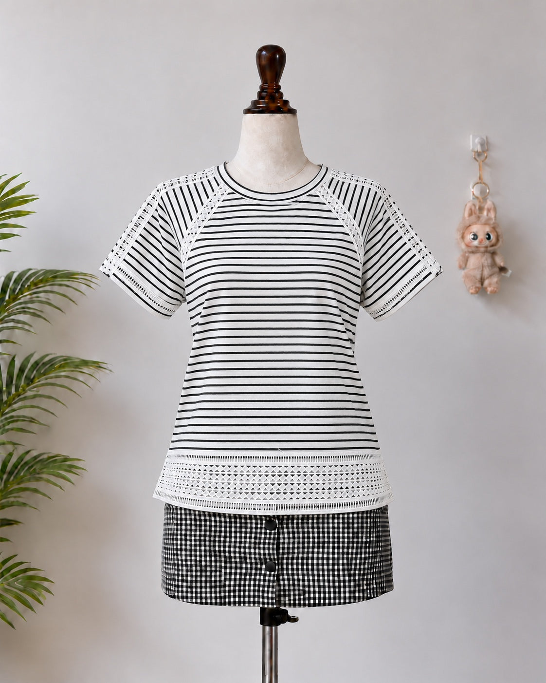 Striped Lace Trim T-Shirt