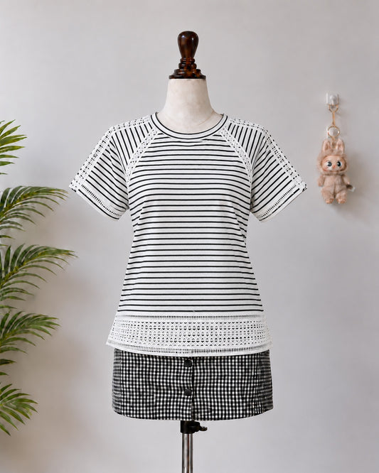Striped Lace Trim T-Shirt