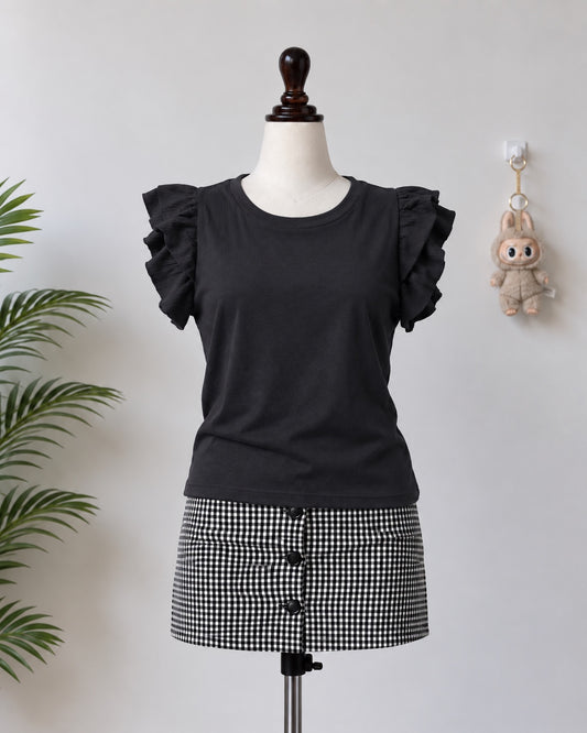 Black ruffle sleeve top
