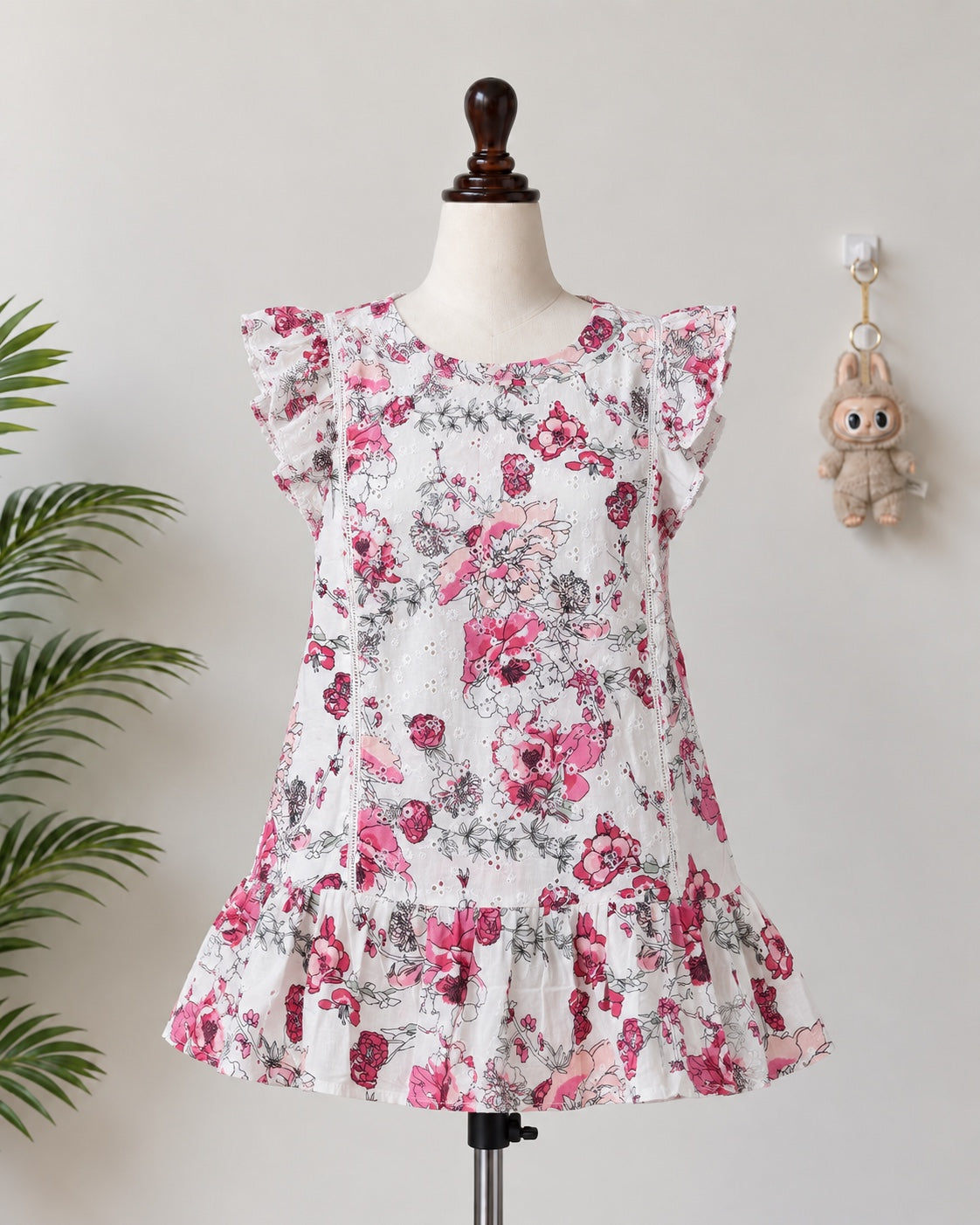 White and pink floral dress