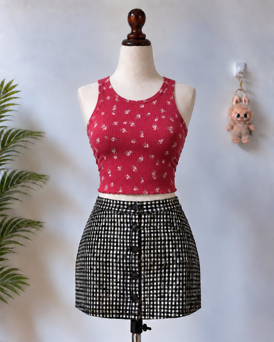Red floral sleeveless crop top