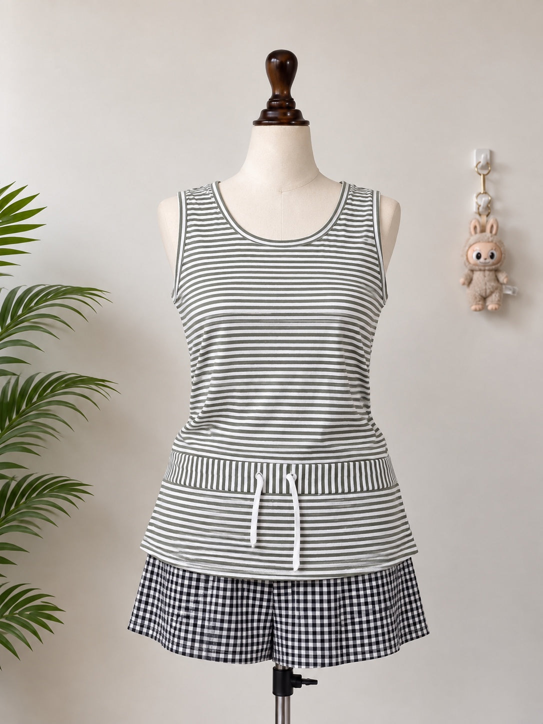 Olive striped sleeveless long top