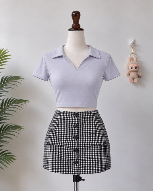 Lilac Ribbed Polo Crop Top