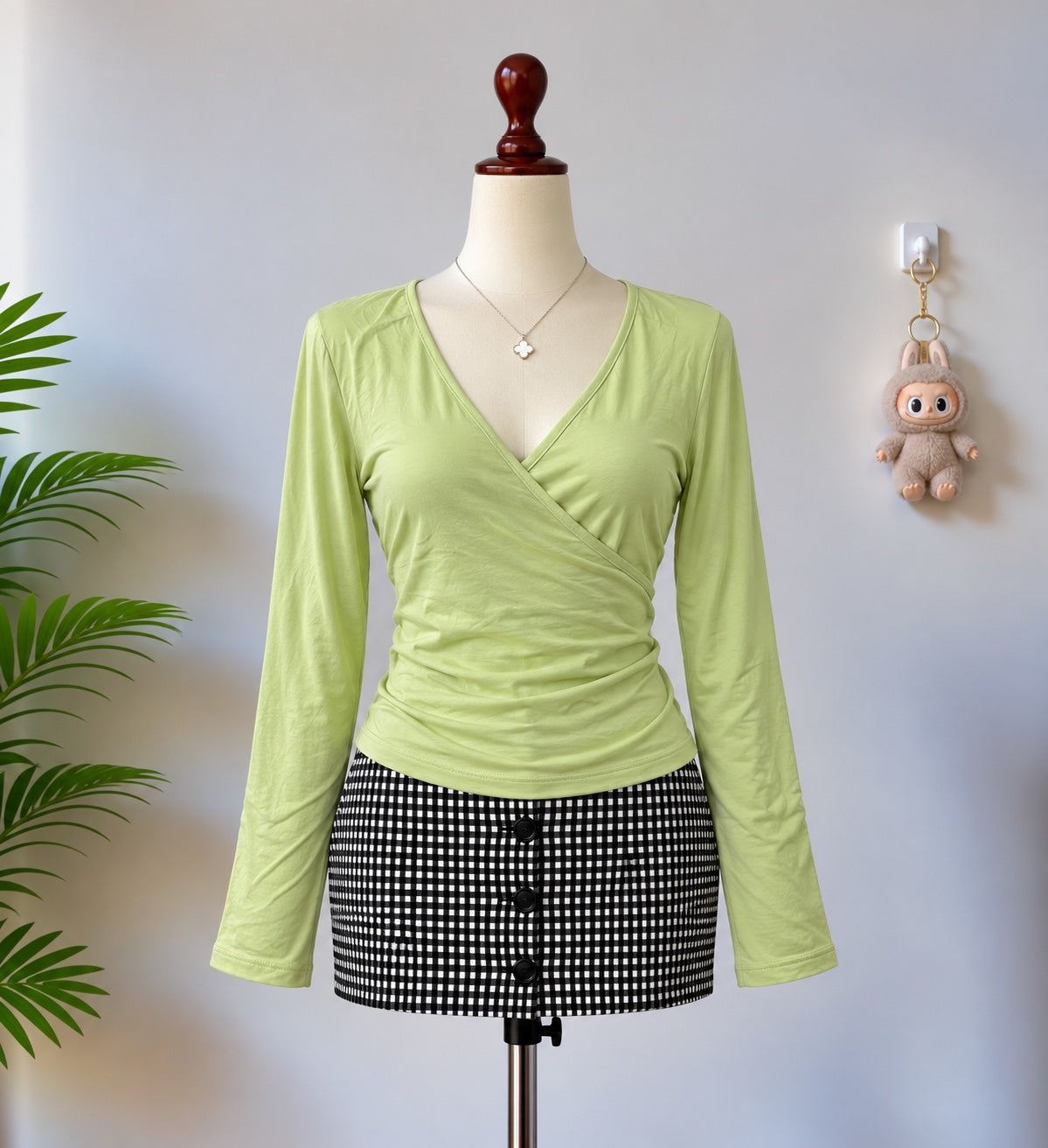 Lime Wrap V-Neck Long Sleeve Top