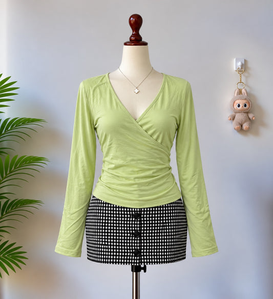 Lime Wrap V-Neck Long Sleeve Top