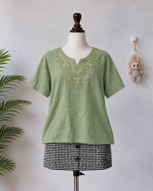 Sage Green Embroidered Top