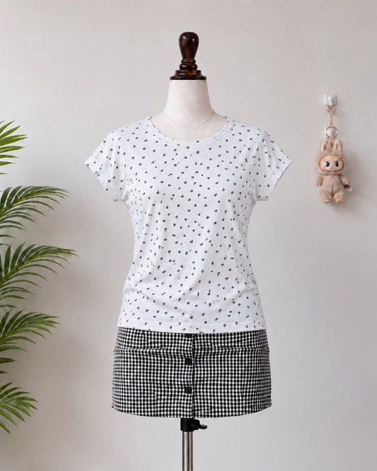 White Mini Print T-Shirt